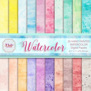 Aquarel digitaal papier, handgeschilderd aquarelpapier, regenboogkleuren, lentepapieren, scrapbooking, lerarenbenodigdheden commercieel gebruik