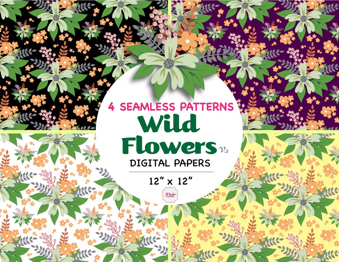 Hand Drawn Wild Flowers Seamless Patterns V2, Floral Patterns, Spring ...