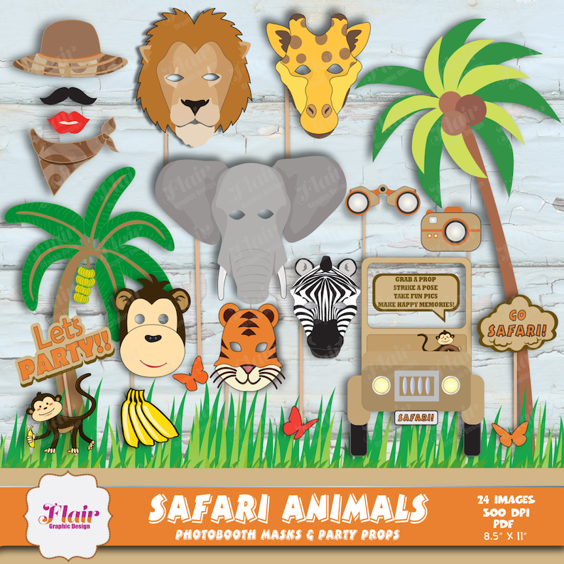 SAFARI ANIMALS Photo Booth Masks and Party Props Printable