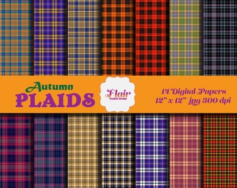 Carta digitale a quadri autunnali, colori autunnali, Halloween, Ringraziamento, Spaventapasseri, percalle, carte da boscaiolo, scrapbooking, forniture per insegnanti