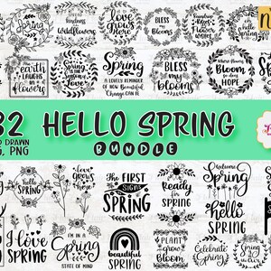 Bonjour Printemps Bundle, Bienvenue Printemps Svg, Fleur Svg, Le Printemps Est Ici Svg, Citations de Printemps Svg, Jardinage Svg, Couronne Florale, Botanique, Pâques