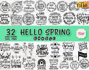 Hello Spring Bundle, Welcome Spring Svg, Flower Svg, Spring Is Here Svg, Spring Quotes Svg, Gardening Svg, Floral Wreath, Botanical, Easter