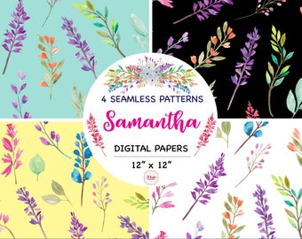 Samantha Hand Painted Watercolor Salvia Flowers, Floral Patterns, Seamless Patterns, Spring Flowers, Wild Flowers, Summer Blooms