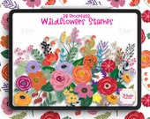 Wildflowers Procreate Stamps Digital Brush, Plants and Flowers Brush, Roses, Leaves, Nature, Botanical Plants Stamps, Fern, Green Leaves,DIY