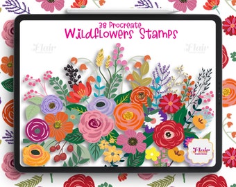 Fiori di campo Procreate francobolli Pennello digitale, Pennello per piante e fiori, Rose, Foglie, Natura, Francobolli per piante botaniche, Felce, Foglie verdi, Fai da te
