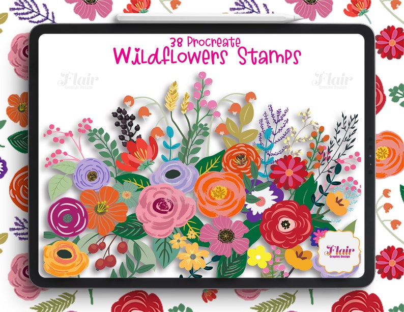 Wildflowers Procreate Stamps Digital Brush, Plants and Flowers Brush ...
