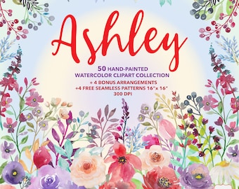 Ashley Hand Painted Watercolor Wild Flowers, Flower Bouquet, Floral Patterns, Seamless Patterns, Spring Flowers, Summer Flowers, Floral Drop