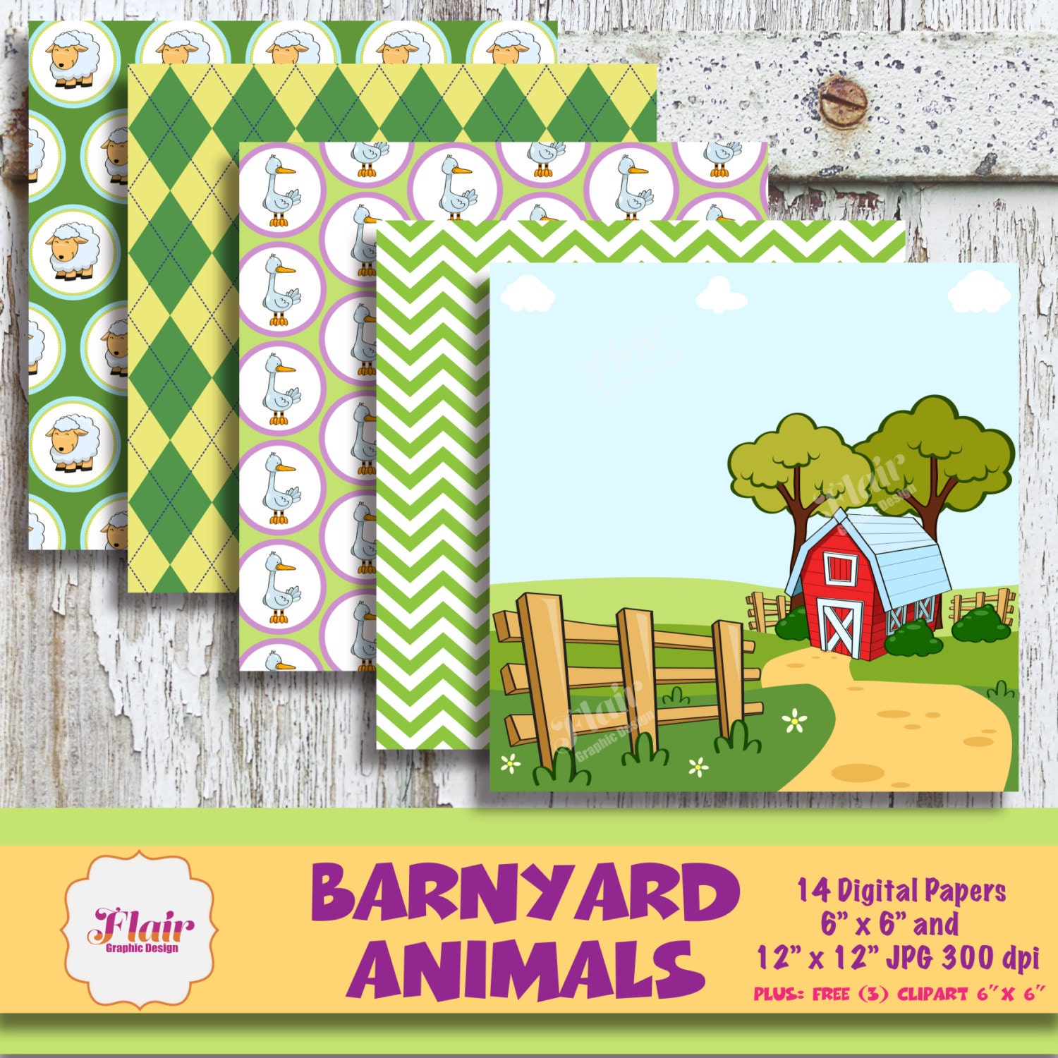 Barn Ritor Papper BARNYARD ANIMALS Digital Papers, Farm Animals Clipart, Cow, Pig, Horse ...