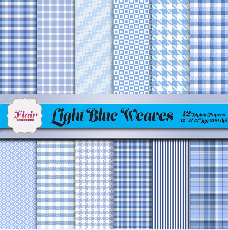 LIGHT BLUE WEAVES Digital Paper, Gingham, Plaid, Stripes, Color Blue, Pastels, Beach Blue, Sky Blue, Scrapbooking, Supplies 