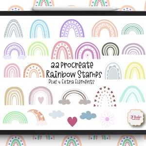 Sellos arcoíris para Procreate, Colores pastel, Pinceles Doodle, Sellos Boho abstractos, Sellos digitales, Diseño de camisetas, Herramientas Procreate
