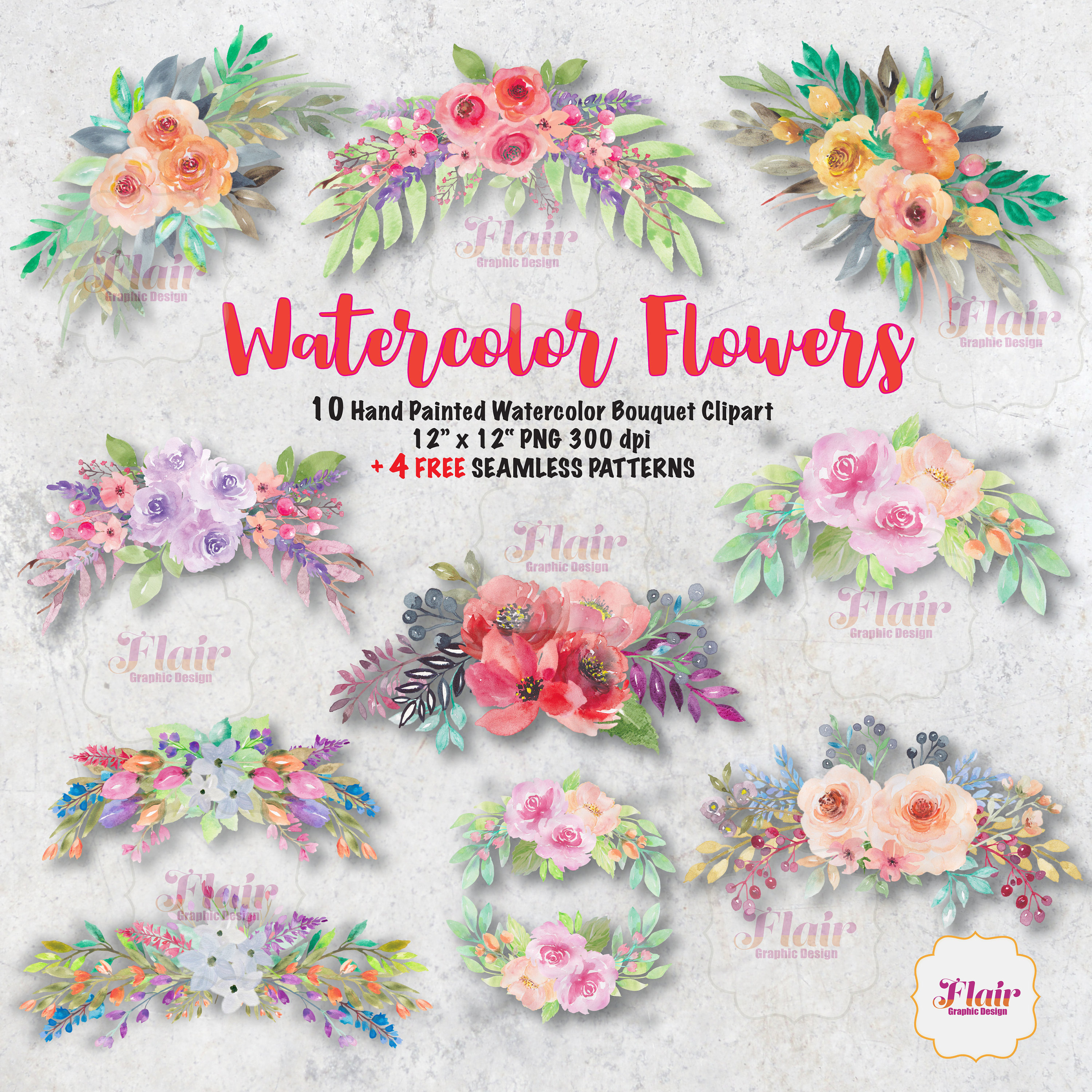 Hand Painted Watercolor Flowers Bouquet Clipart Roses - Etsy