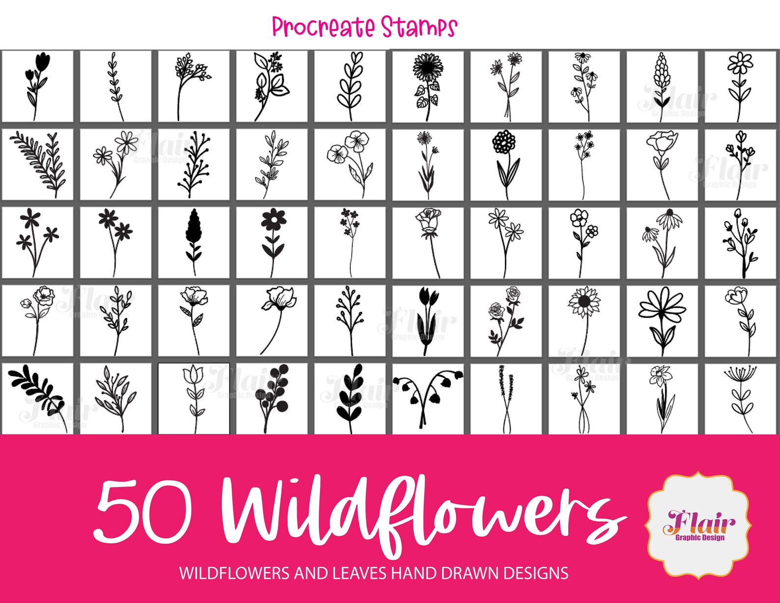 Wildflowers and Leaves Procreate Brushes, Floral Procreate Brushes ...