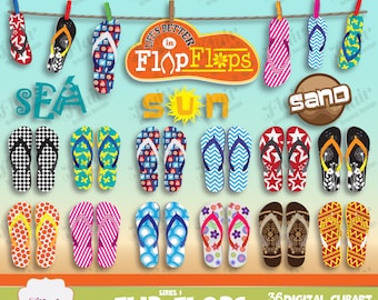 FLIP FLOPS Digital Clipart Series 1, Summer Clipart, Beach Flip Flops, Sandals Clipart, Summer Party, Pool Party