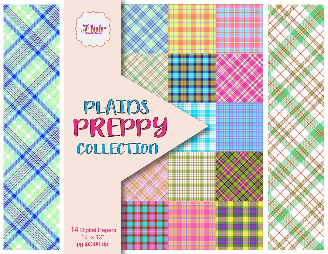 Preppy Plaids Digital Paper, Spring Colors, Spring Invitations, Gingham ...