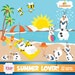 SUMMER LOVER, FROZEN Theme Clipart, Frozen Inspired Characters, Olaf Clipart, Beach, Summer, Cocktail Drinks, Umbrella, Summer 