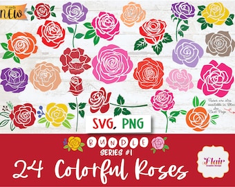 Colorful  Roses SVG, PNG Bundle Digital Clipart, Spring Flowers Svg, Floral Border, Greenery Svg, Flowers, Invitation with Roses, Leaves Svg