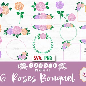 Rozen boeket serie 1 PNG, SVG bundel digitale clipart, lente bloemen SVG, bloemenrand, groen SVG, bloemen, uitnodiging met rozen SVG