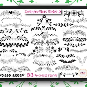 Greenery Vines Procreate Stamps Serie 2, Pincel Floral, Sellos de Hojas Verdes, Sellos de Plantas, Botánico, Hojas Tropicales, Flores Silvestres, Sellos