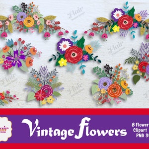 Hand Drawn Vintage Flowers Clipart, Floral Pattern, Antique Flowers, Flower Background,Pastel Colors, Modern, Trendy,  Scrapbooking