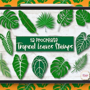 Tropische Blätter Stempel für Procreate, Grüne Blätter, Philodendron, Monstera, Anthurium, Farn, Banane, Pflanzenstempel, Procreate Pinsel, DIY
