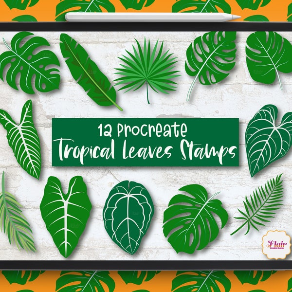 Tropical Leaves Stamps for Procreate, Green Leaves, Philodendron, Monstera, Anthurium, Fern, Banana, Plant Stamps, Procreate Brushes, DIY