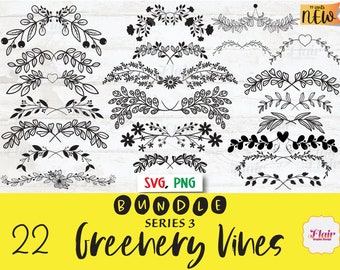 Paquete de vides verdes S3 SVG, PNG, hojas dibujadas a mano Svg, divisor de hojas SVG, plantas, borde decorativo, vides Svg, arte lineal, uso comercial