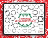 Wreath Designs Procreate Stamps, Floral Wreath, Vines, Heart, Laurels, Wedding Wreath, Roses, Leaves, Botanical Hand Drawn Sketches, Flowers