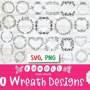 Kranz Designs SVG Bundle, Cricut Designs, Blumenkranz, Reben, Blätter SVG, Frühling, Hochzeitskranz SVG, Kranz Monogramm SVG, Kreis Rahmen