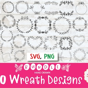 Wreath Designs SVG  Bundle, Cricut Designs, Floral Wreath, Vines, Leaves Svg,  Spring, Wedding Wreath Svg, Wreath Monogram Svg, Circle Frame