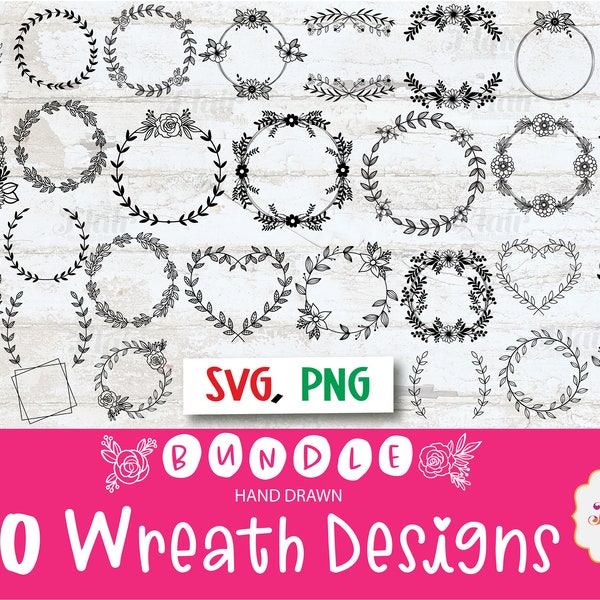 Wreath Designs SVG  Bundle, Cricut Designs, Floral Wreath, Vines, Leaves Svg,  Spring, Wedding Wreath Svg, Wreath Monogram Svg, Circle Frame