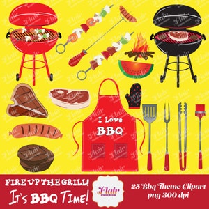 Steek de grill aan! Het is BBQ-tijd! Digitale clipart, verjaardagen, feesten, feestdagen, scrapbooking, 4 juli, camping, evenementen, uitnodigingen