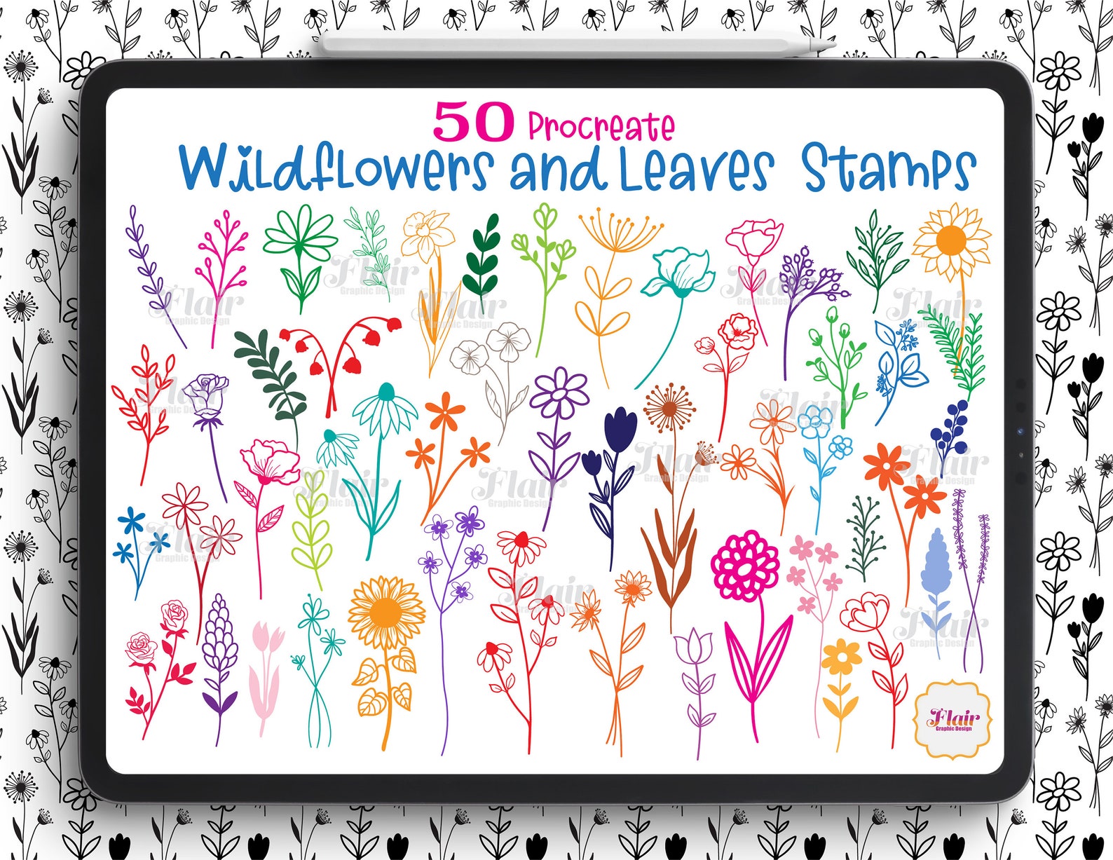 Wildflowers and Leaves Procreate Brushes, Floral Procreate Brushes ...