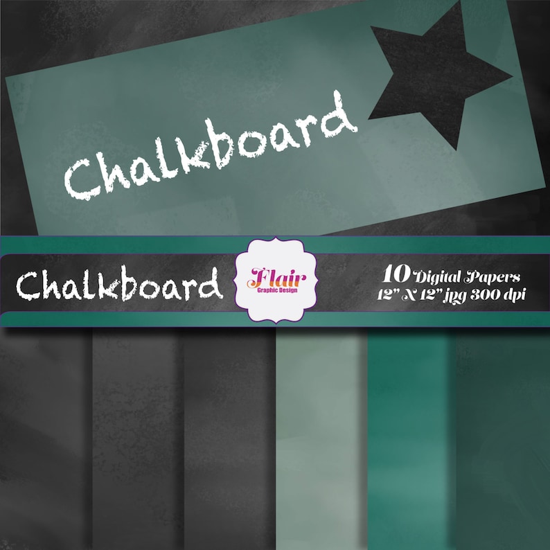 CHALKBOARD Texture Digital Papers, Chalk Texture, Black, Green, Schoolboard,  Blackboard, Background, Supplies, Scrapbook Paper 