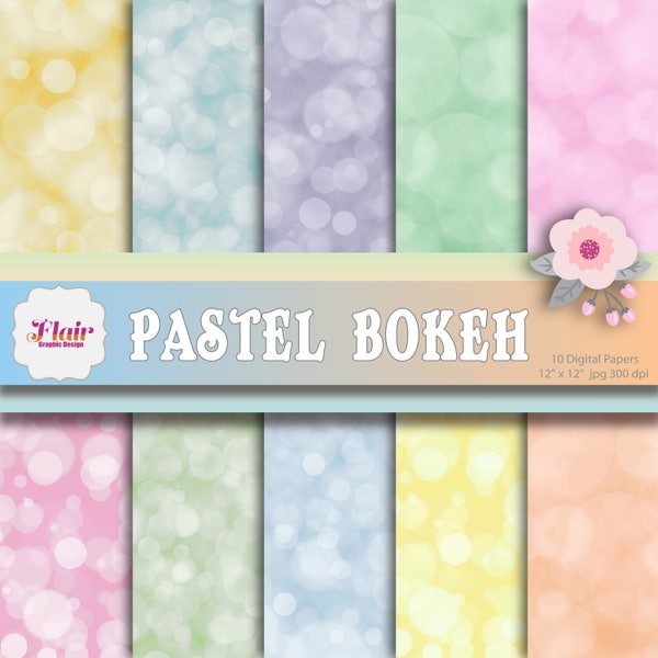 Pastel Bokeh Digital Papers, Background, Spring Papers, Pastel Colored Papers,  Bokeh Texture, Teacher’s Supplies, Confetti, Sparkle Papers