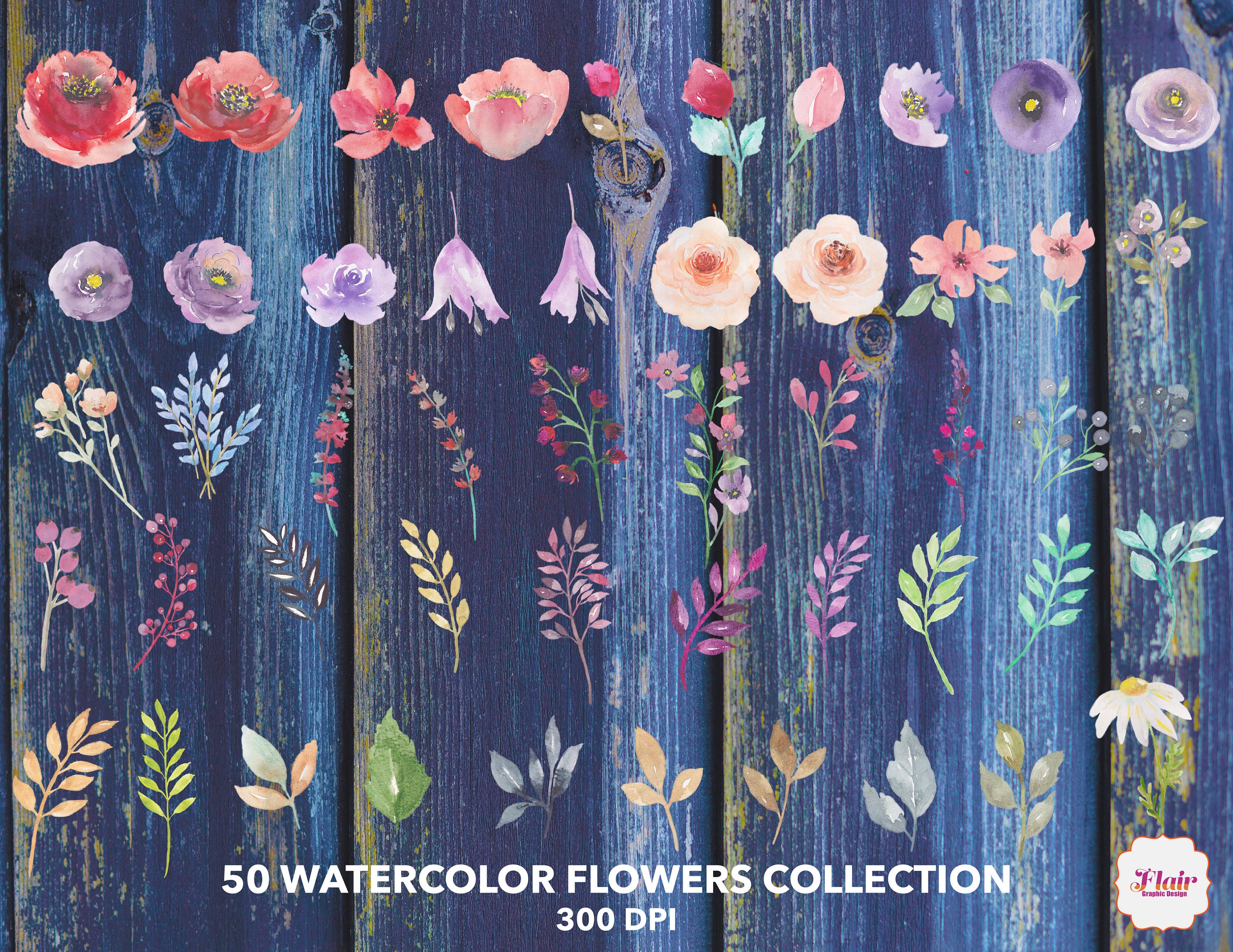 Ashley Hand Painted Watercolor Wild Flowers, Flower Bouquet