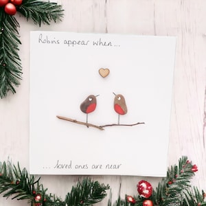 Robins Appear When Loved Ones Are Near Memorial Keepsake Personalised Card Pebble Art