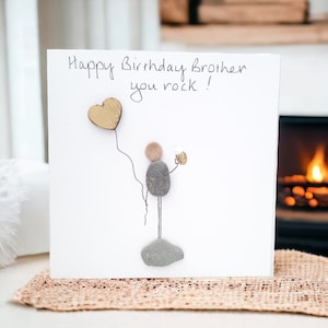 Carte d'anniversaire frère sur mesure, photo galet personnalisée - mon frère, mon rocher - famille - art de la carte personnalisé fait main