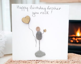 Brother Birthday Card Bespoke Personalised Pebble Art- My Brother My Rock - Family - Personalised  Handmade Card