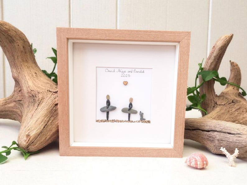 Surfers Gift Beach Lovers Personalised Pebble Picture , Surfing, Luxury Beach Decor, Family and Engagement Gift Framed Art bild 12