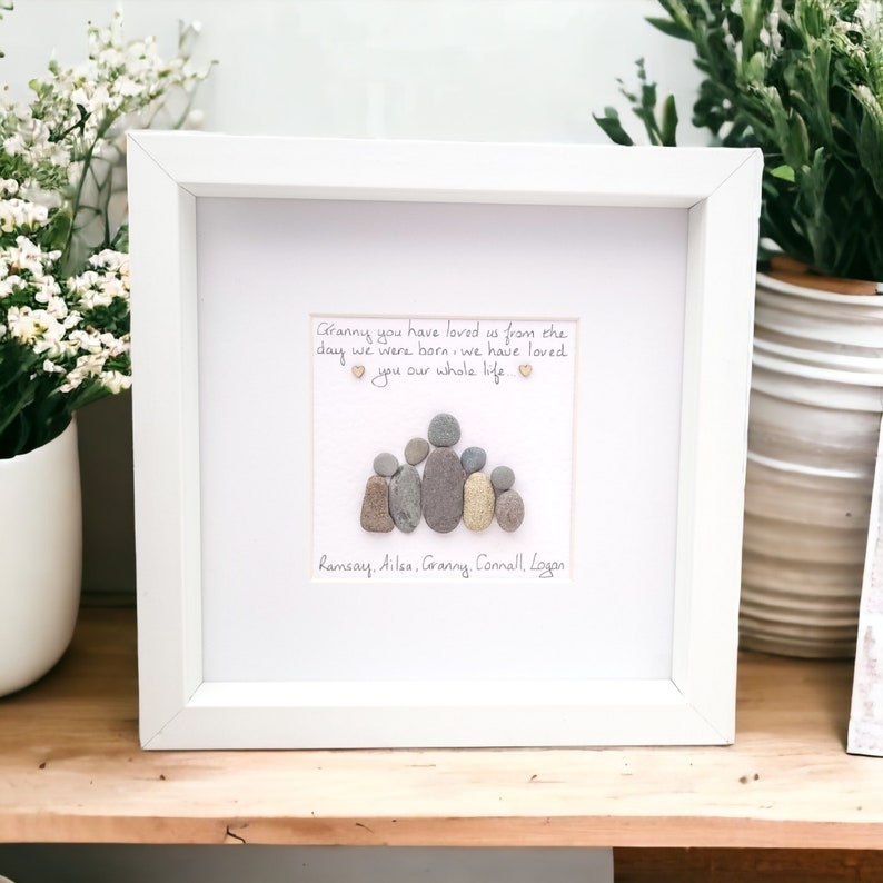 Grandma, Nana Framed Gift for Mothers Day, Nanny Family Pebble Art Personalised From Grandchildren image 6