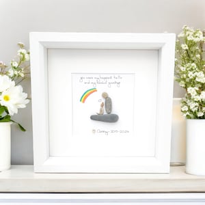 Pet Memorial Framed Rainbow Bridge Keepsake Gift Personalised Pebble Art Picture, Family Cat, Dog, Rabbit