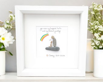 Pet Memorial Framed Rainbow Bridge Keepsake Gift Personalised Pebble Art Picture, Family Cat, Dog, Rabbit