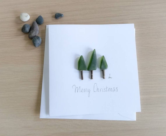 Christmas Card Pebble Art Handmade Card sea glass design