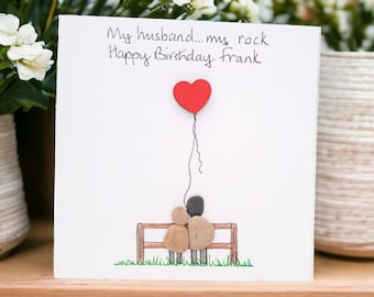 Husband Wife Birthday Luxury Card , Birthday Card For Him Her, Pebble Art Card ,Loved One, Boyfriend, Girlfriend, Personalised Card