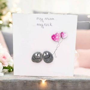 Mum Birthday Day Card Pebble Art, My Mum My Rock, Mom, Nana Fully Personalised Cute Handmade Illustrated Card