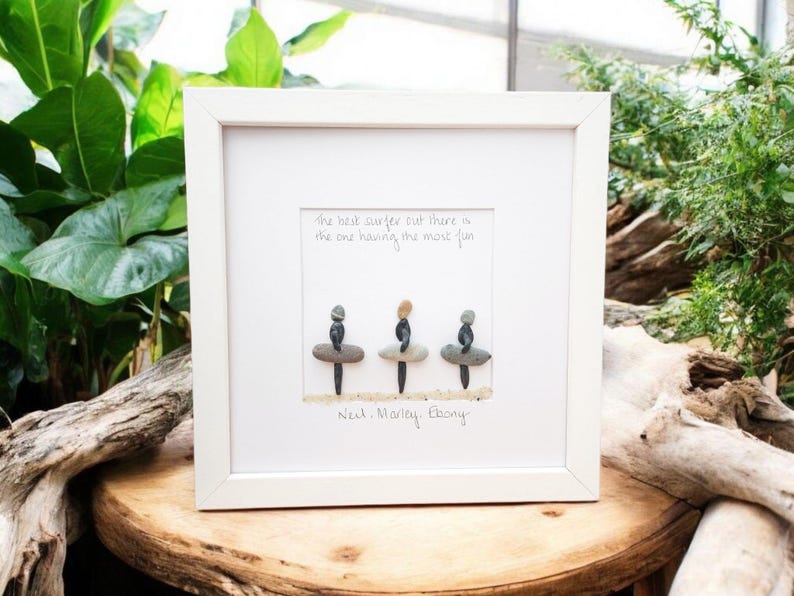 Surfers Gift Beach Lovers Personalised Pebble Picture , Surfing, Luxury Beach Decor, Family and Engagement Gift Framed Art bild 7