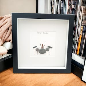 The Music Lover Drummer Gift Pebble Picture Personalised Framed Art Gift, Music Teacher  Present For Him, Her