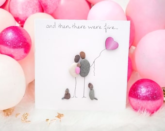 New Baby Luxury Card, Personalised Cards, Parents to be, New Mum Family Pebble Picture Handmade