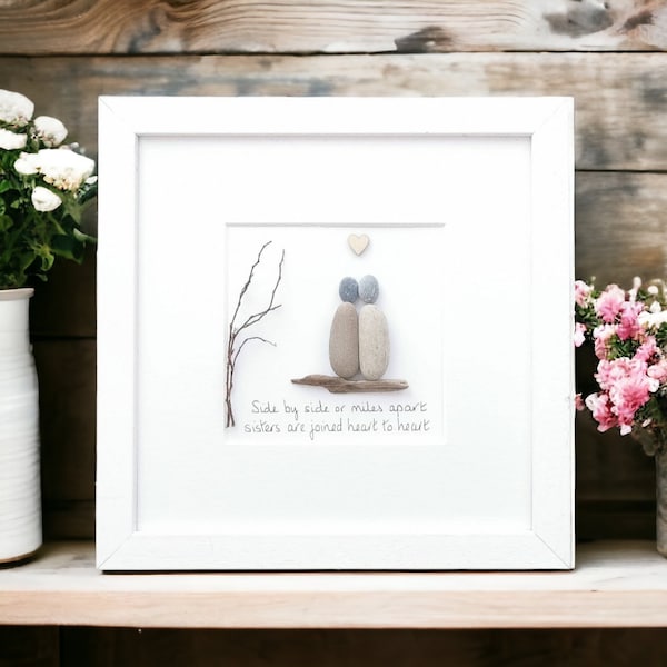 Sisters Framed Personalised Gift, Luxury Family Pebble Art Birthday, Sister Picture Framed And Personalised