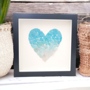 Blue Sea Glass Art Blue Ombre Heart Framed Coastal Beach Bathroom Decor image 6